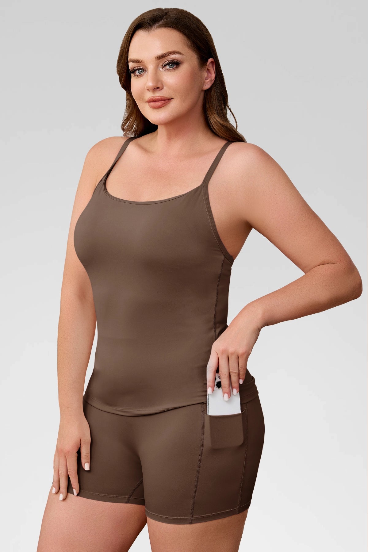 Aoysky Womens Brown Plus Size Workout Set