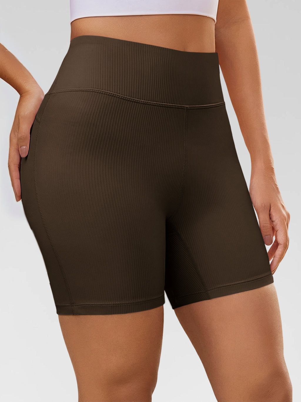 Aoysky Womens Brown Ribbed Biker Shorts