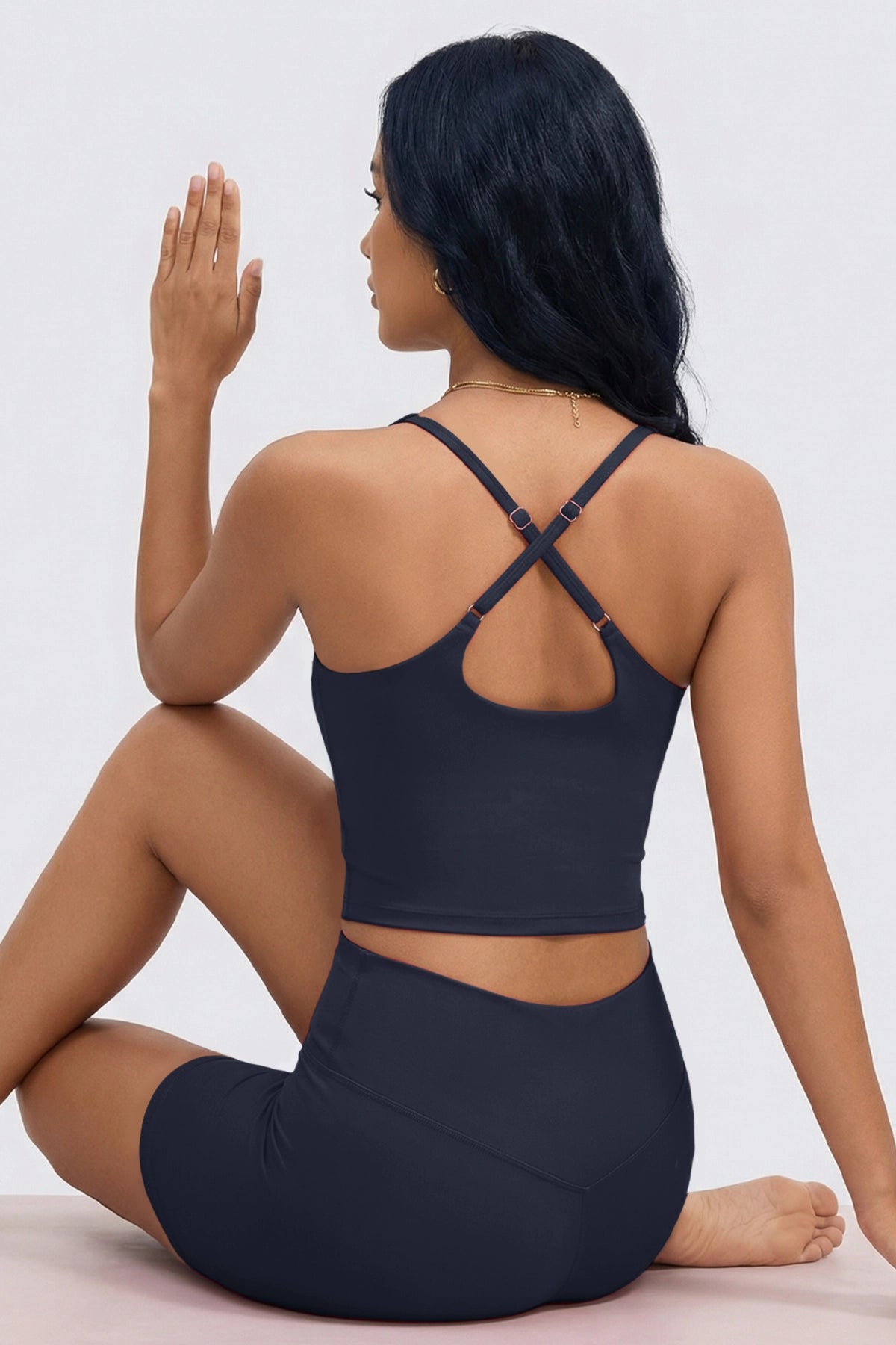 Aoysky Womens Dark Blue Halter Workout Set