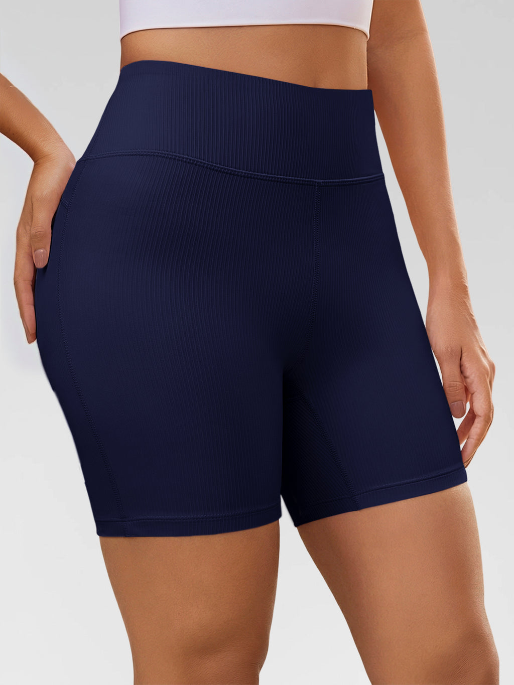Aoysky Womens Dark Blue Ribbed Biker Shorts