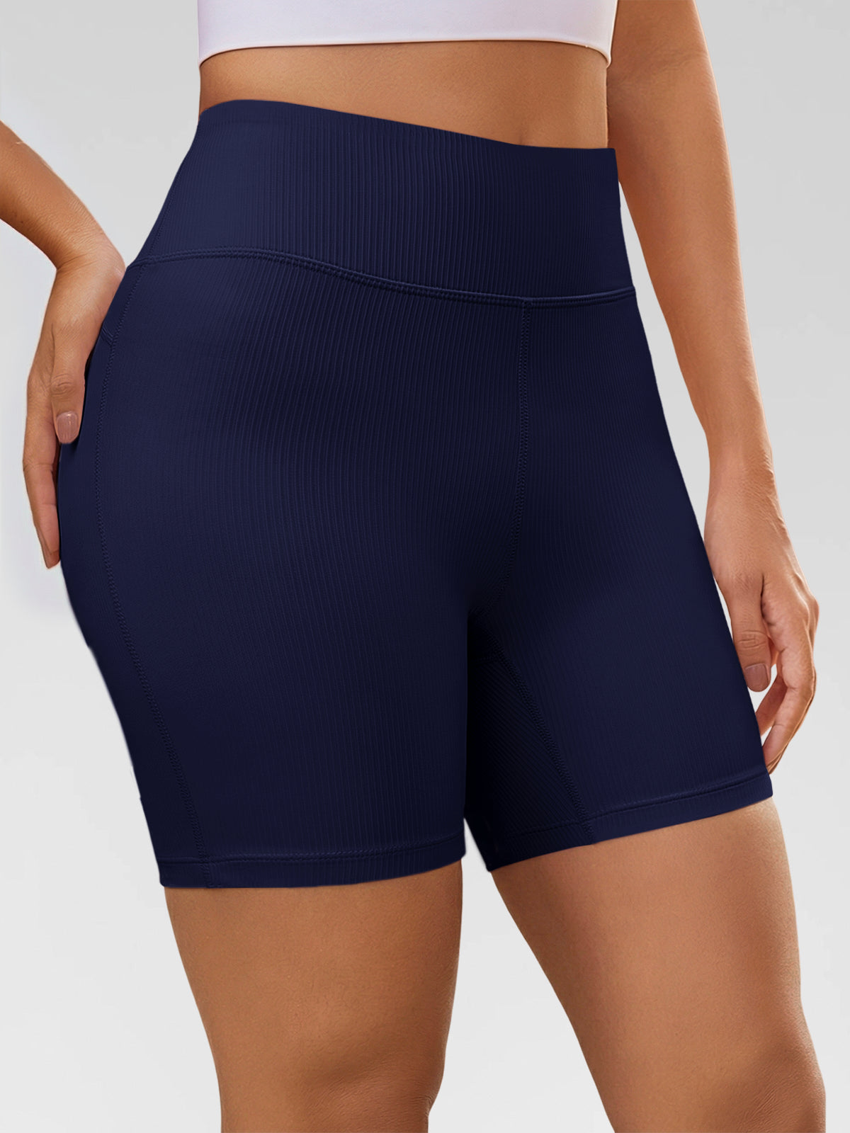 Aoysky Womens Dark Blue Ribbed Biker Shorts