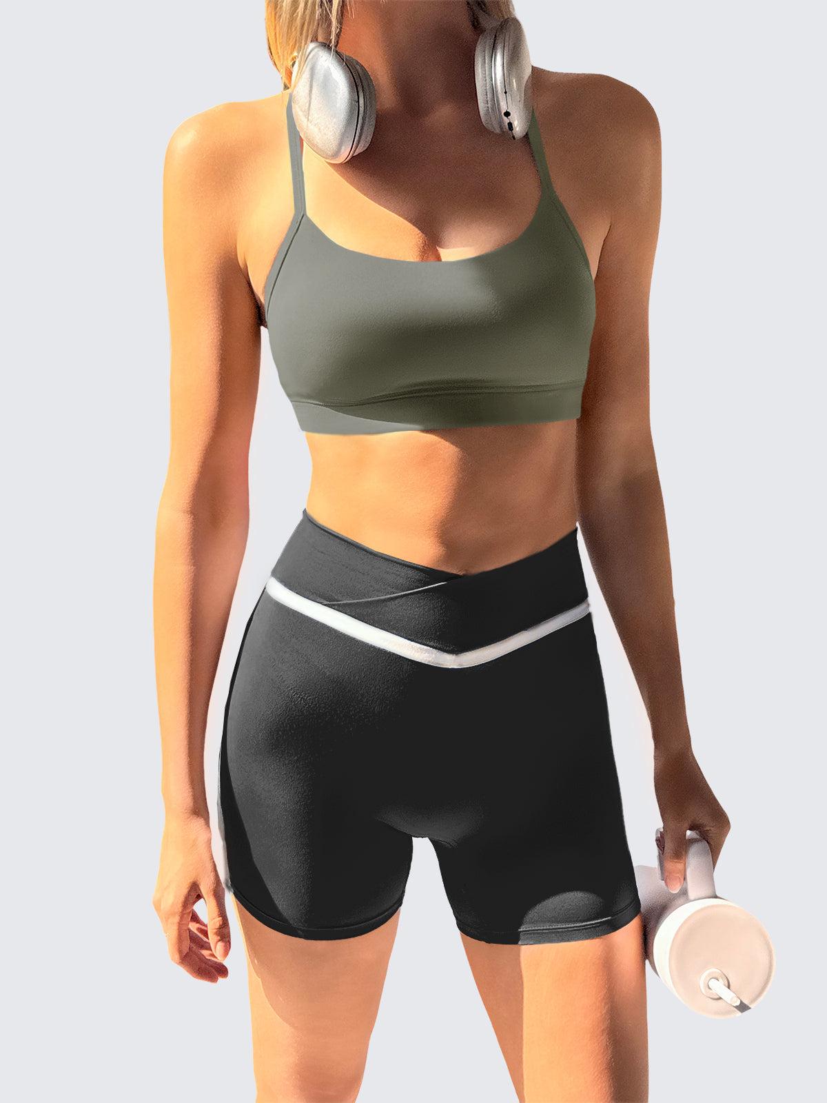 Aoysky Womens Army Green Y Back Sports Bra