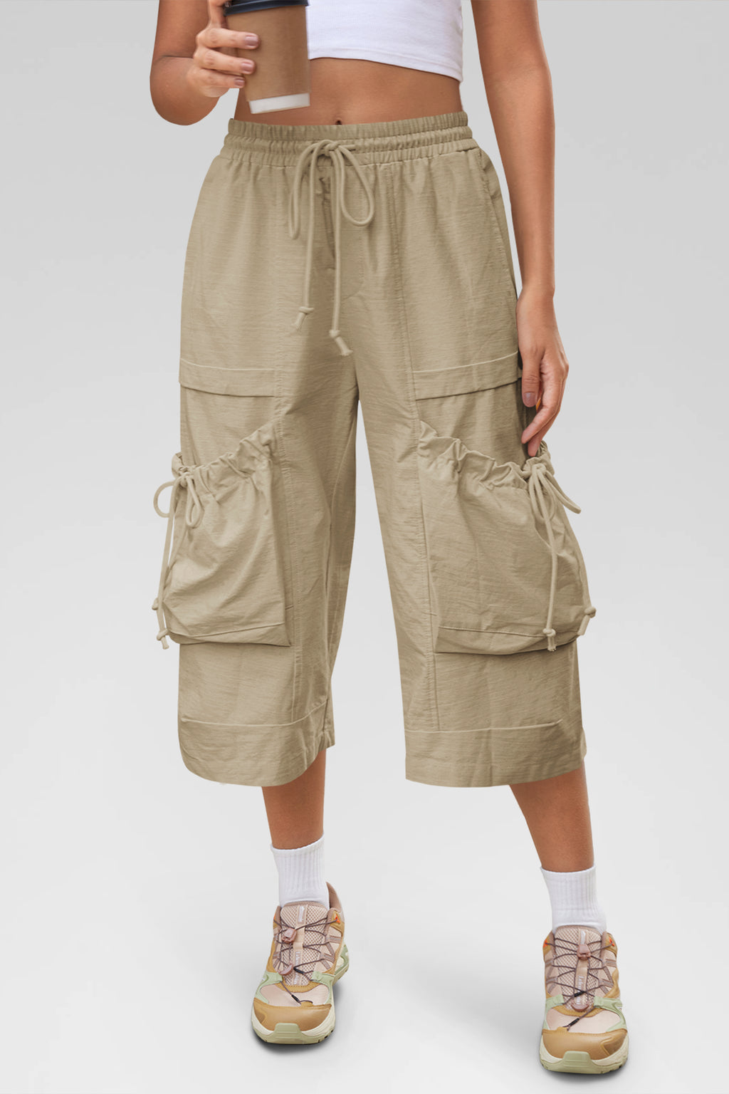 Aoysky Womens Khaki Cargo Capri Pants