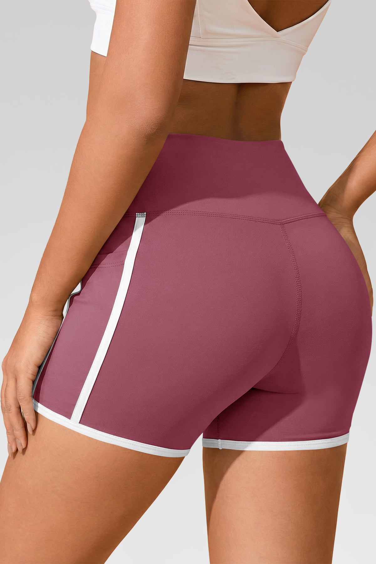 Aoysky Womens Dark Pink High Waist Biker Shorts