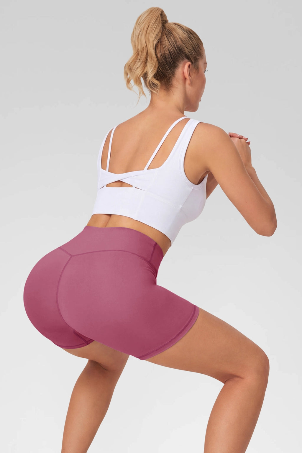 Aoysky Womens Dark Pink Ruched Biker Shorts