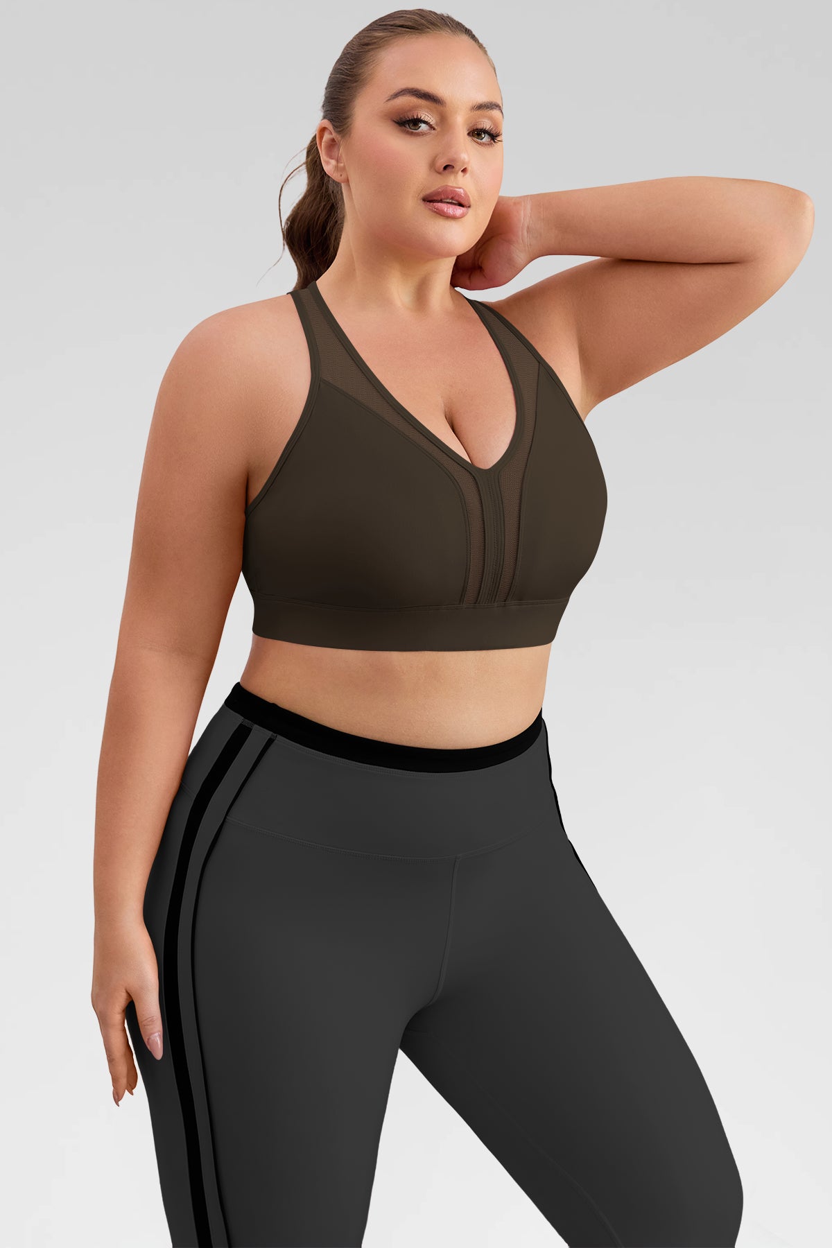 Aoysky Womens Brown Plus Size Sports Bra