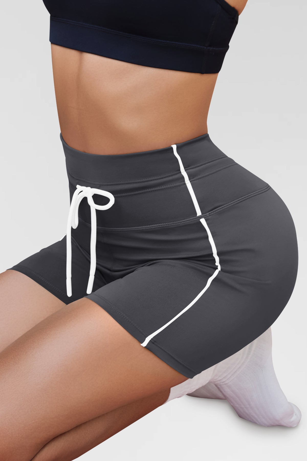 Aoysky Womens Dark Grey Drawstring Biker Shorts