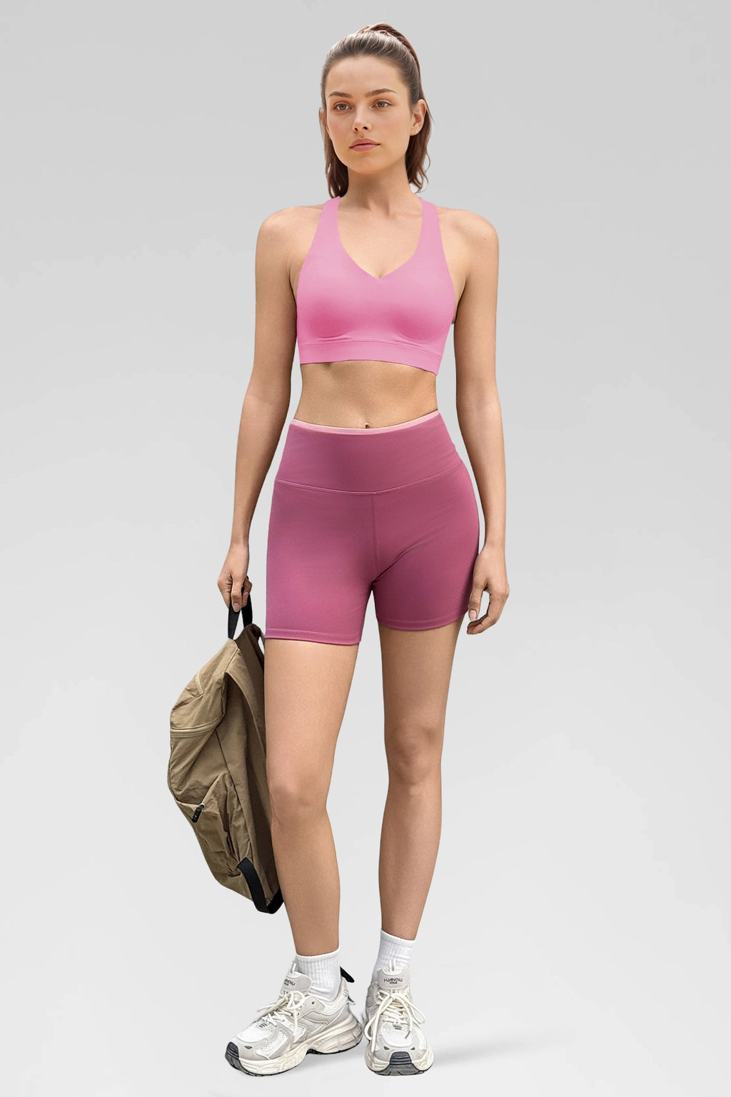 Aoysky Womens Pink V Neck Yoga Bra