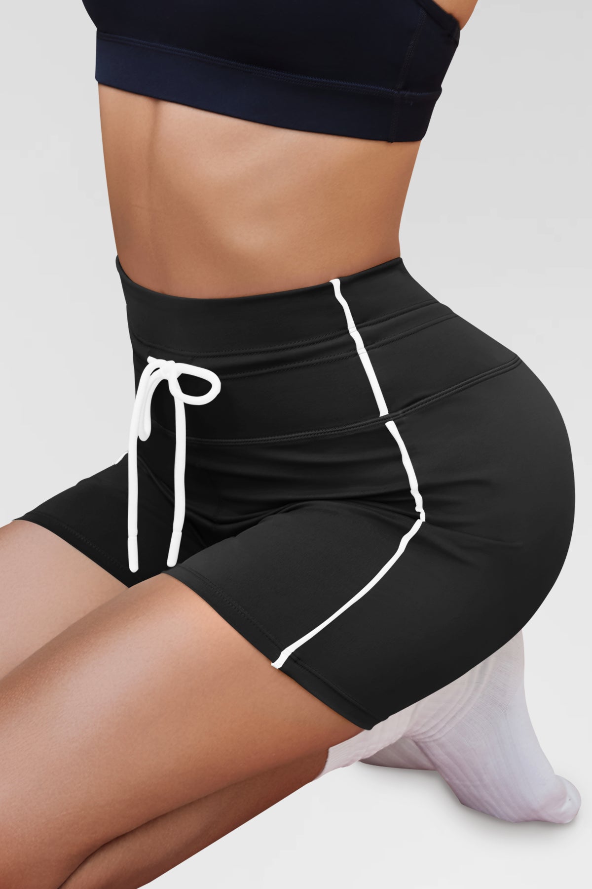 Aoysky Womens Black Drawstring Biker Shorts