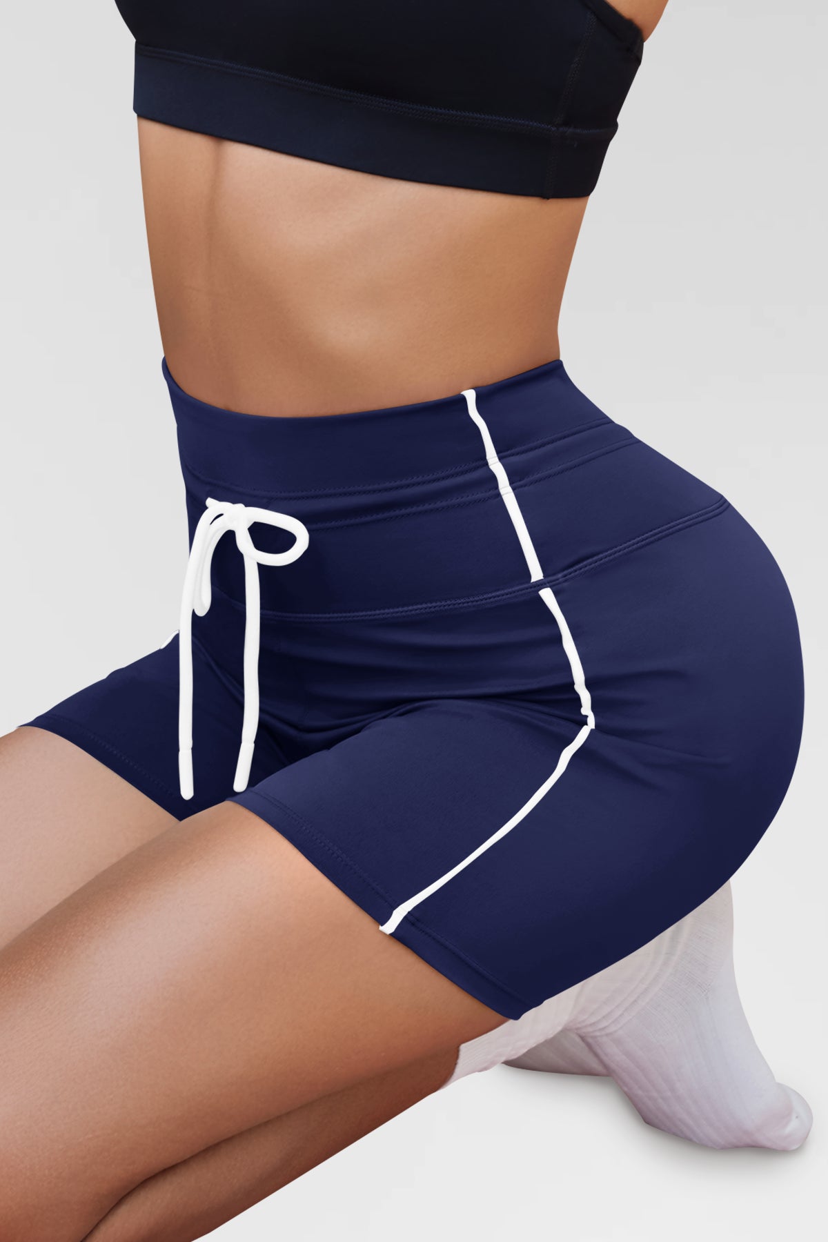 Aoysky Womens Dark Blue Drawstring Biker Shorts