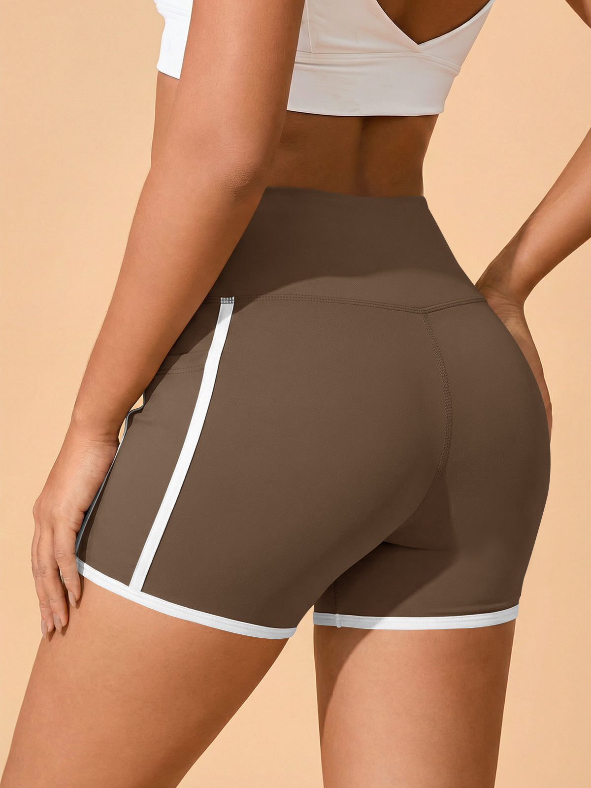 Aoysky Womens Brown High Waist Biker Shorts