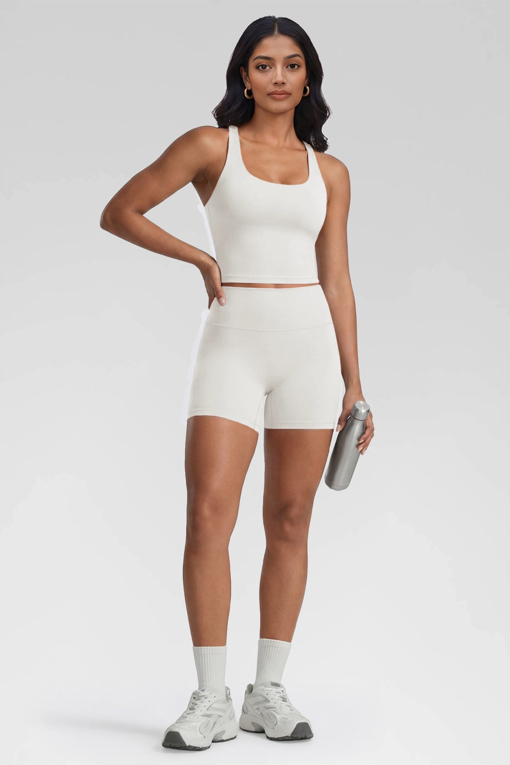Aoysky Womens White Halter Workout Set