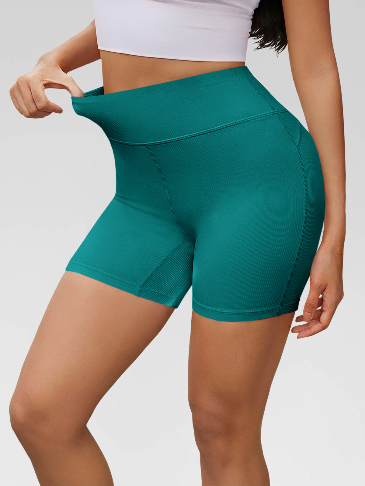 Aoysky Womens Green Ribbed Biker Shorts