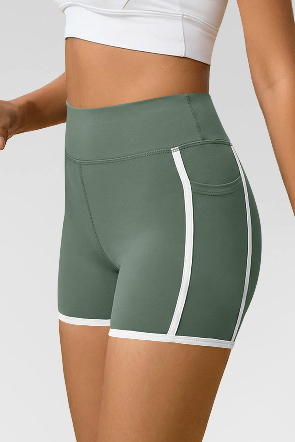 Aoysky Womens Green High Waist Biker Shorts