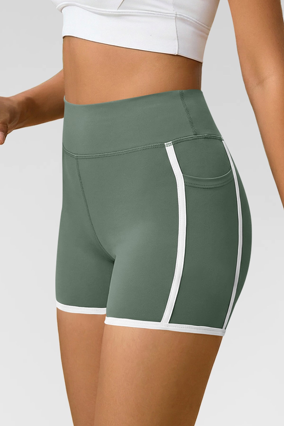 Aoysky Womens Green High Waist Biker Shorts