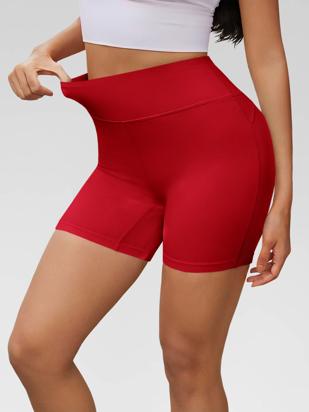 Aoysky Womens Red Ribbed Biker Shorts