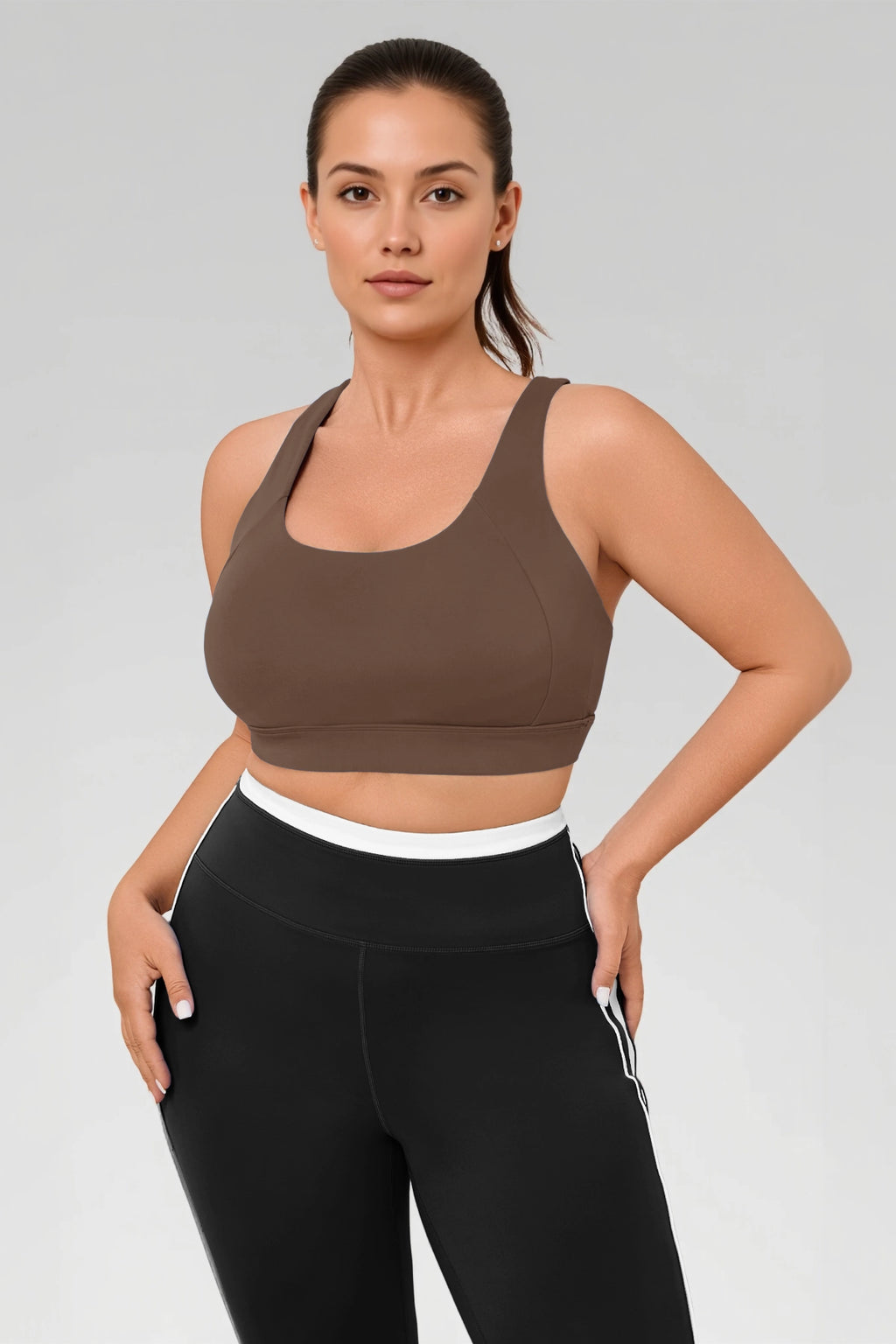 Aoysky Womens Brown Plus Size Sports Bra