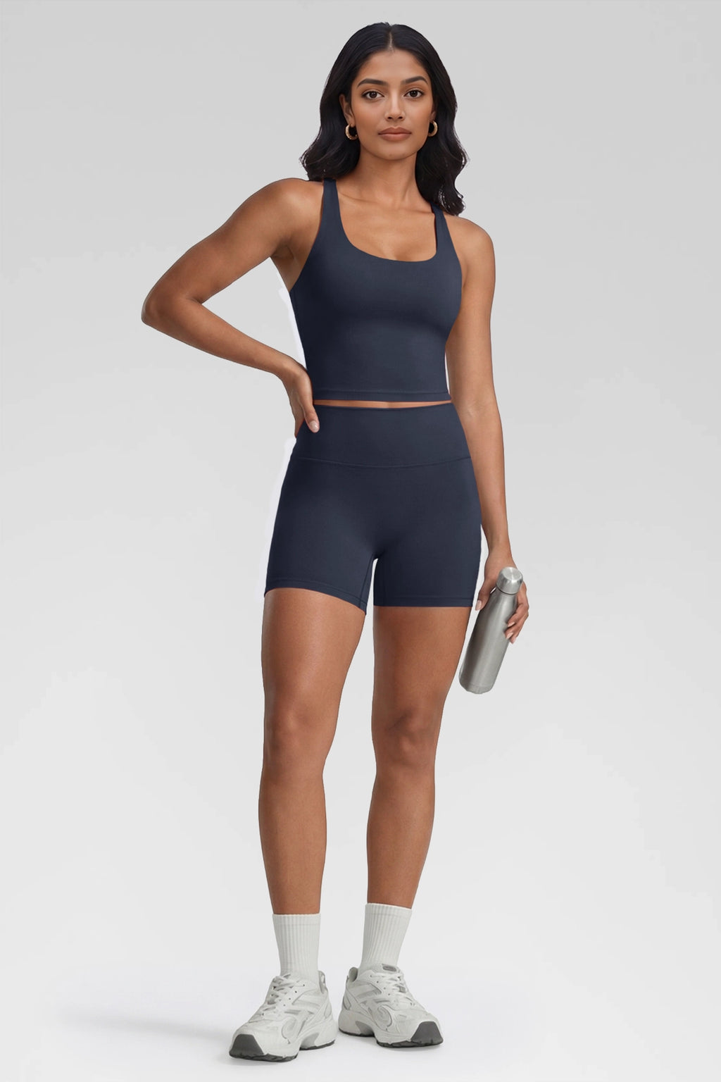 Aoysky Womens Dark Blue Halter Workout Set