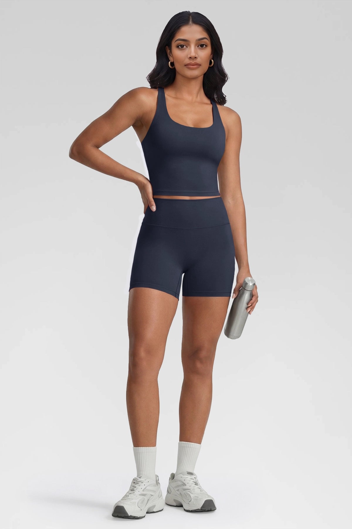 Aoysky Womens Dark Blue Halter Workout Set