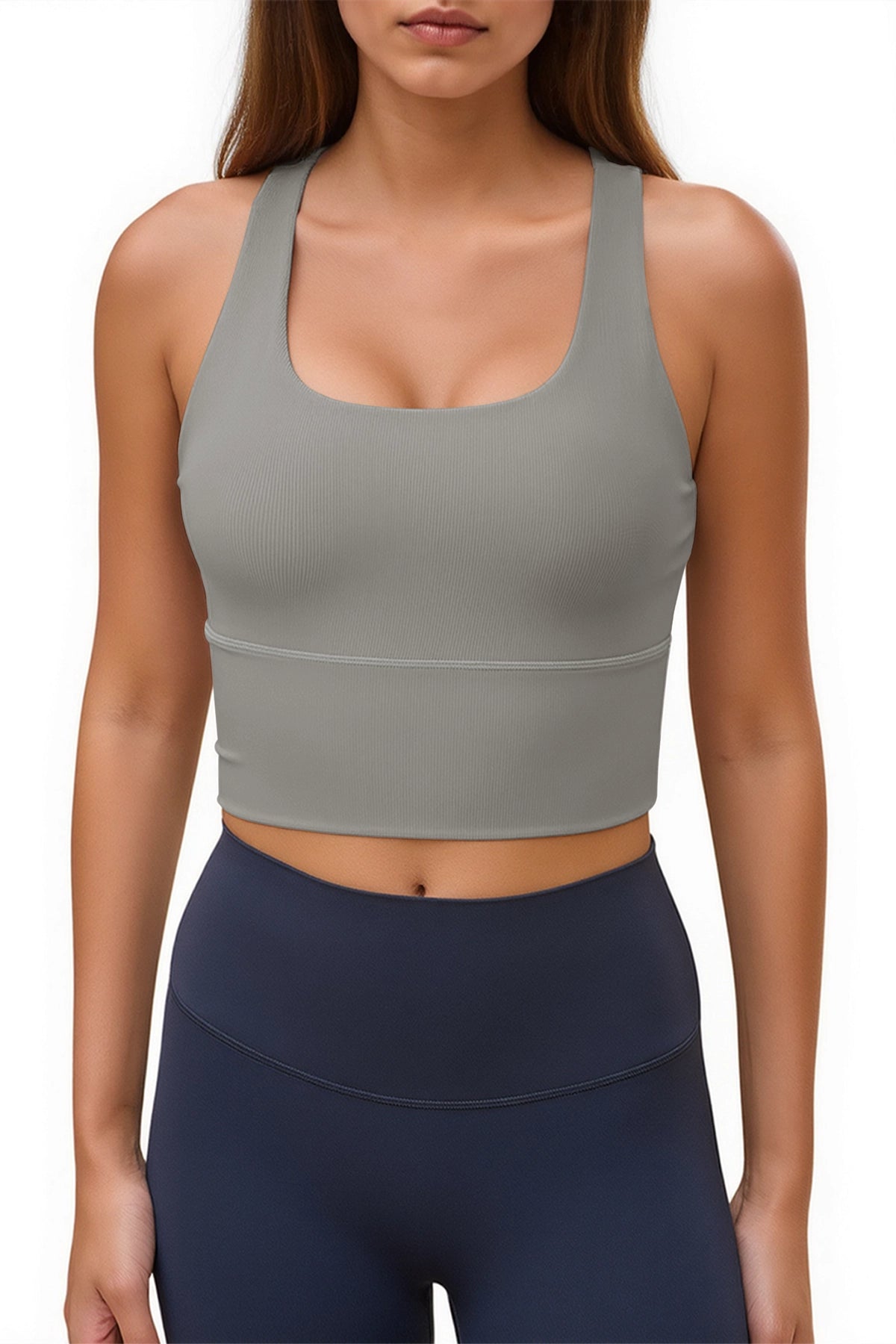 Aoysky Womens Grey Ribbed Racerback Tank