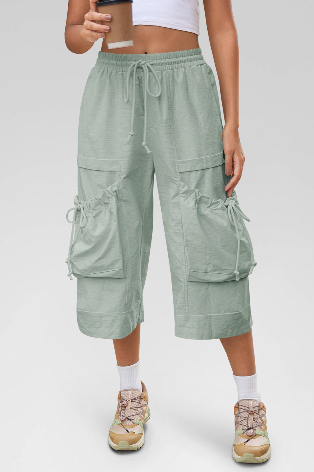 Aoysky Womens Light Grey Cargo Capri Pants