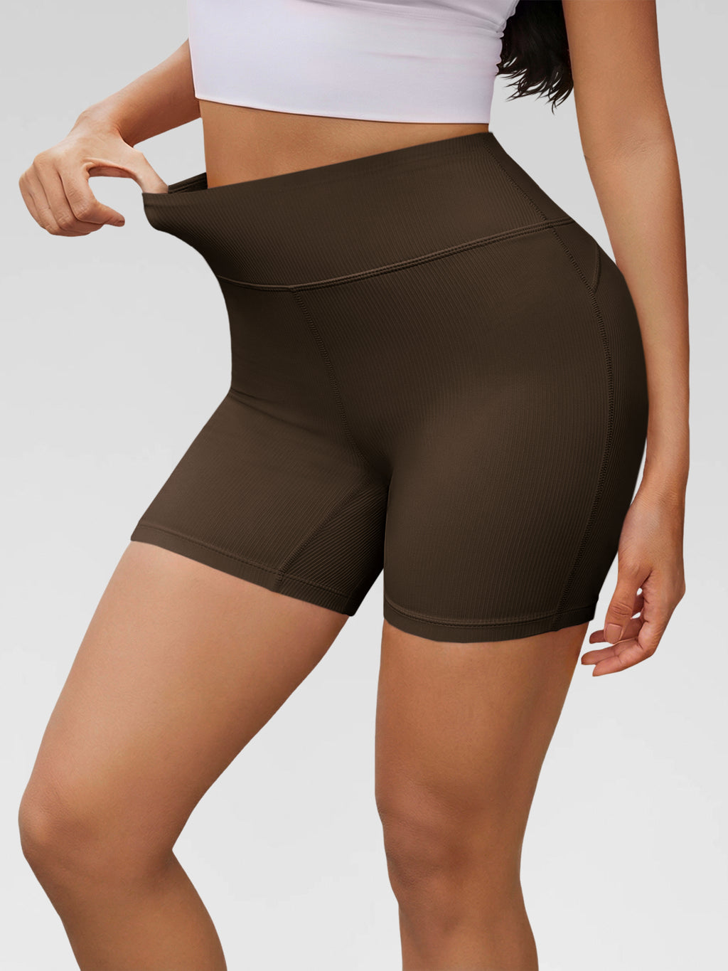 Aoysky Womens Brown Ribbed Biker Shorts