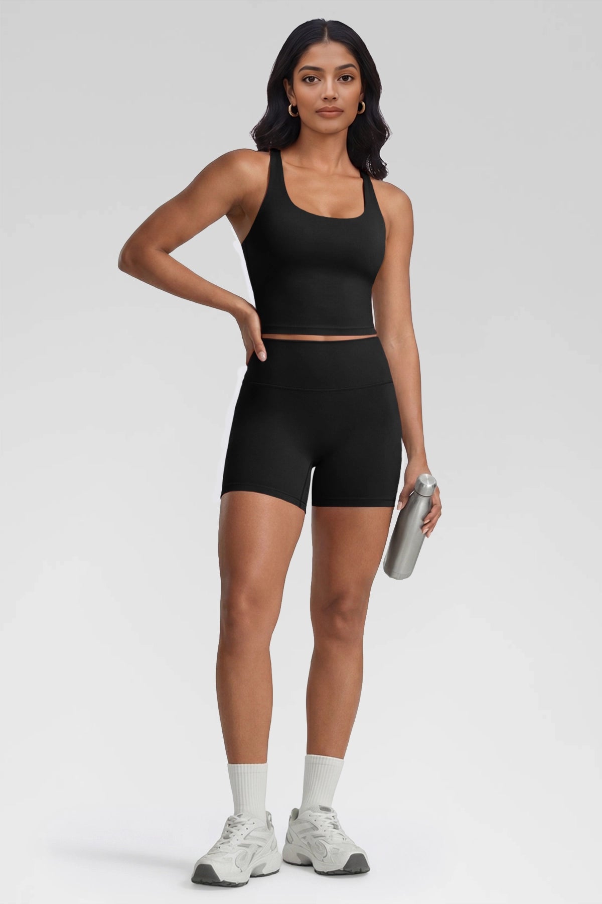 Aoysky Womens Black Halter Workout Set