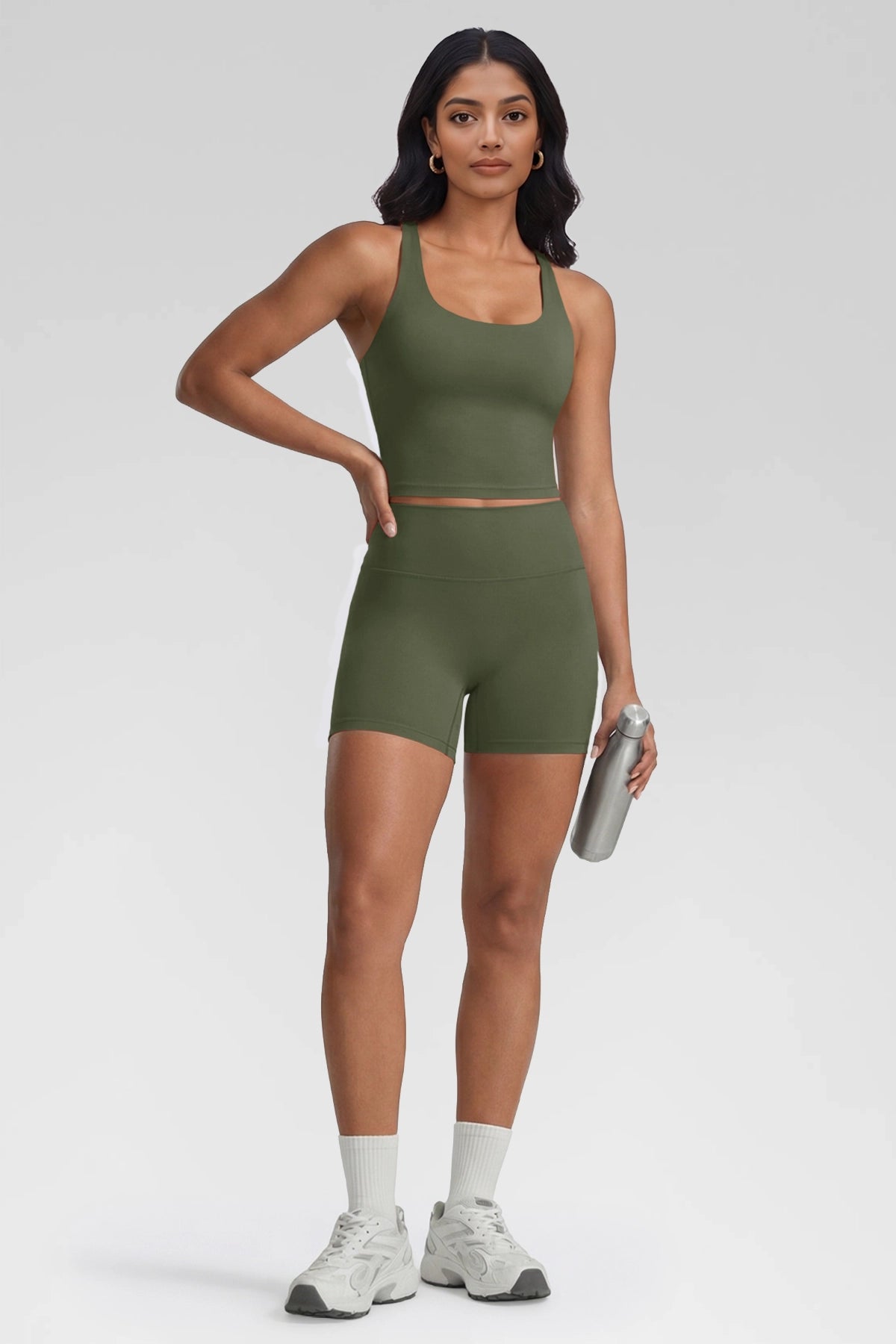 Aoysky Womens Army Green Halter Workout Set