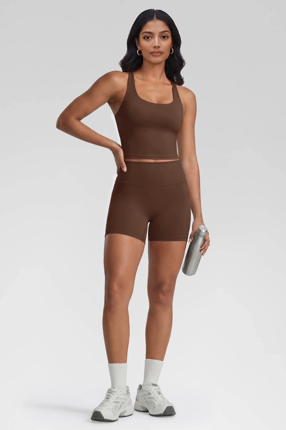 Aoysky Womens Brown Halter Workout Set