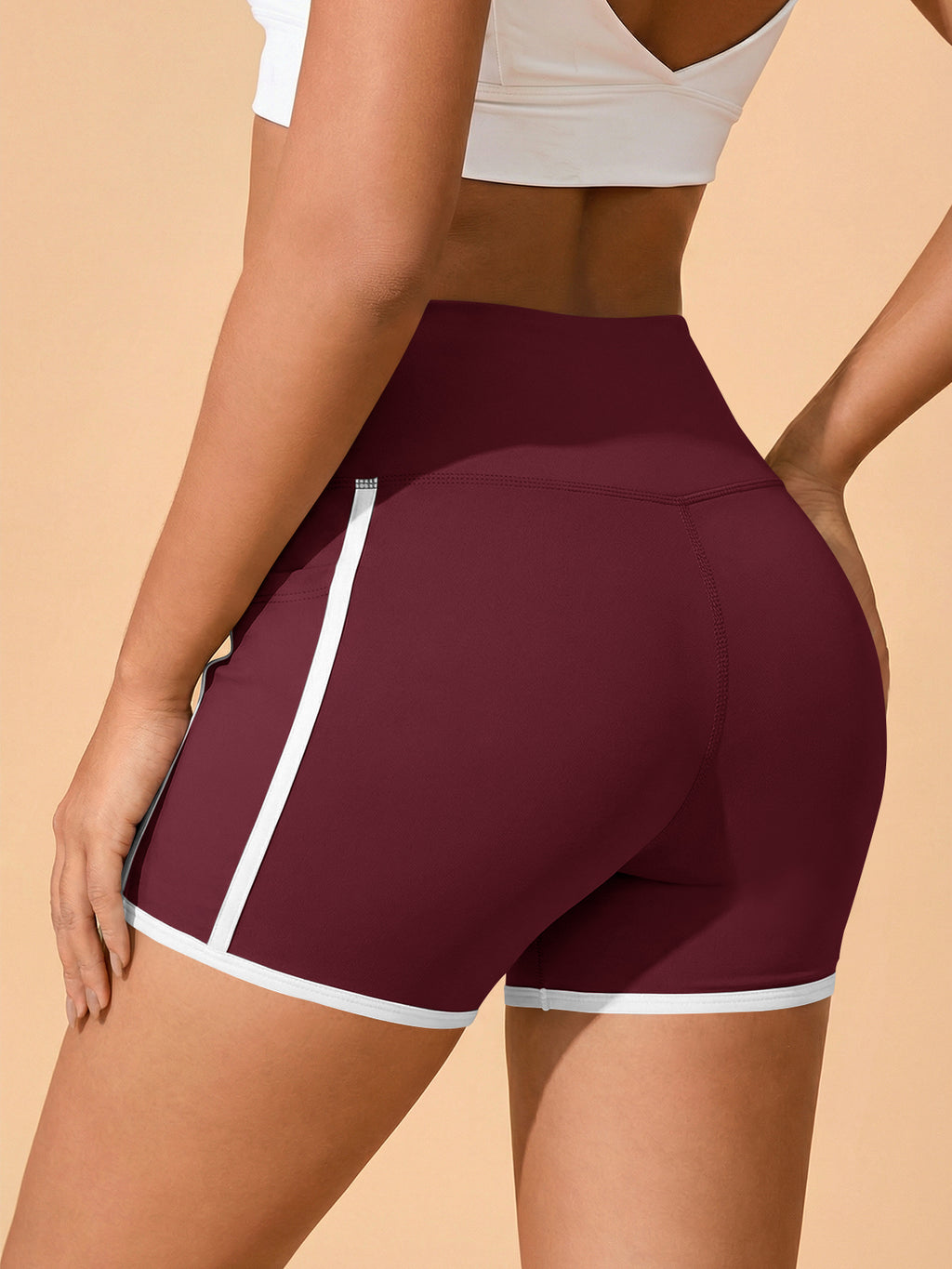 Aoysky Womens Burgundy High Waist Biker Shorts