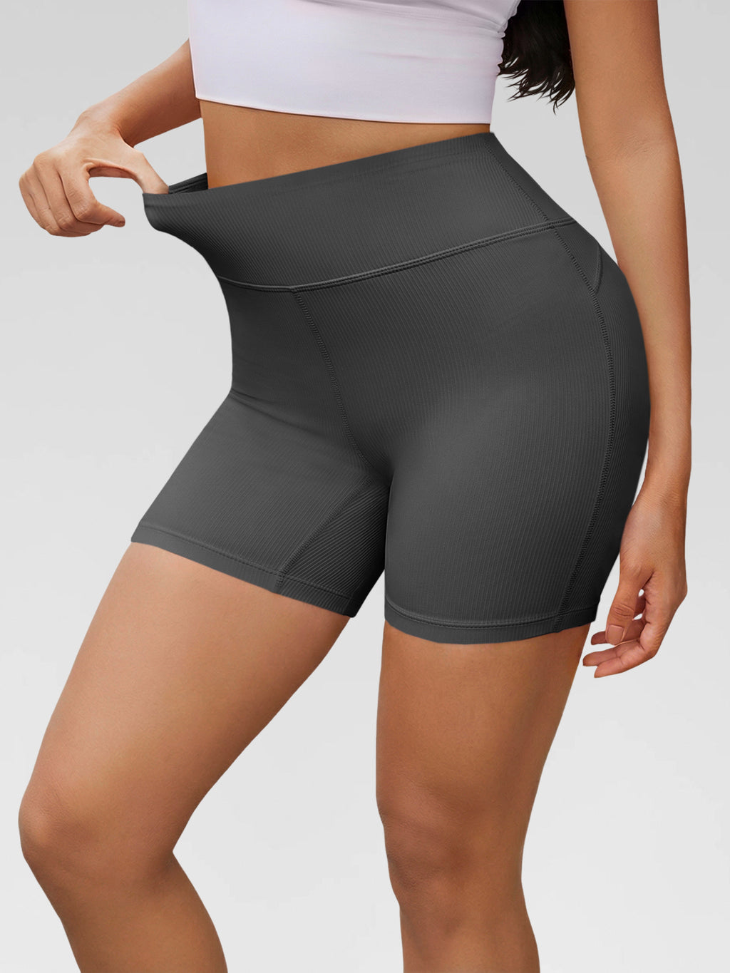 Aoysky Womens Grey Ribbed Biker Shorts