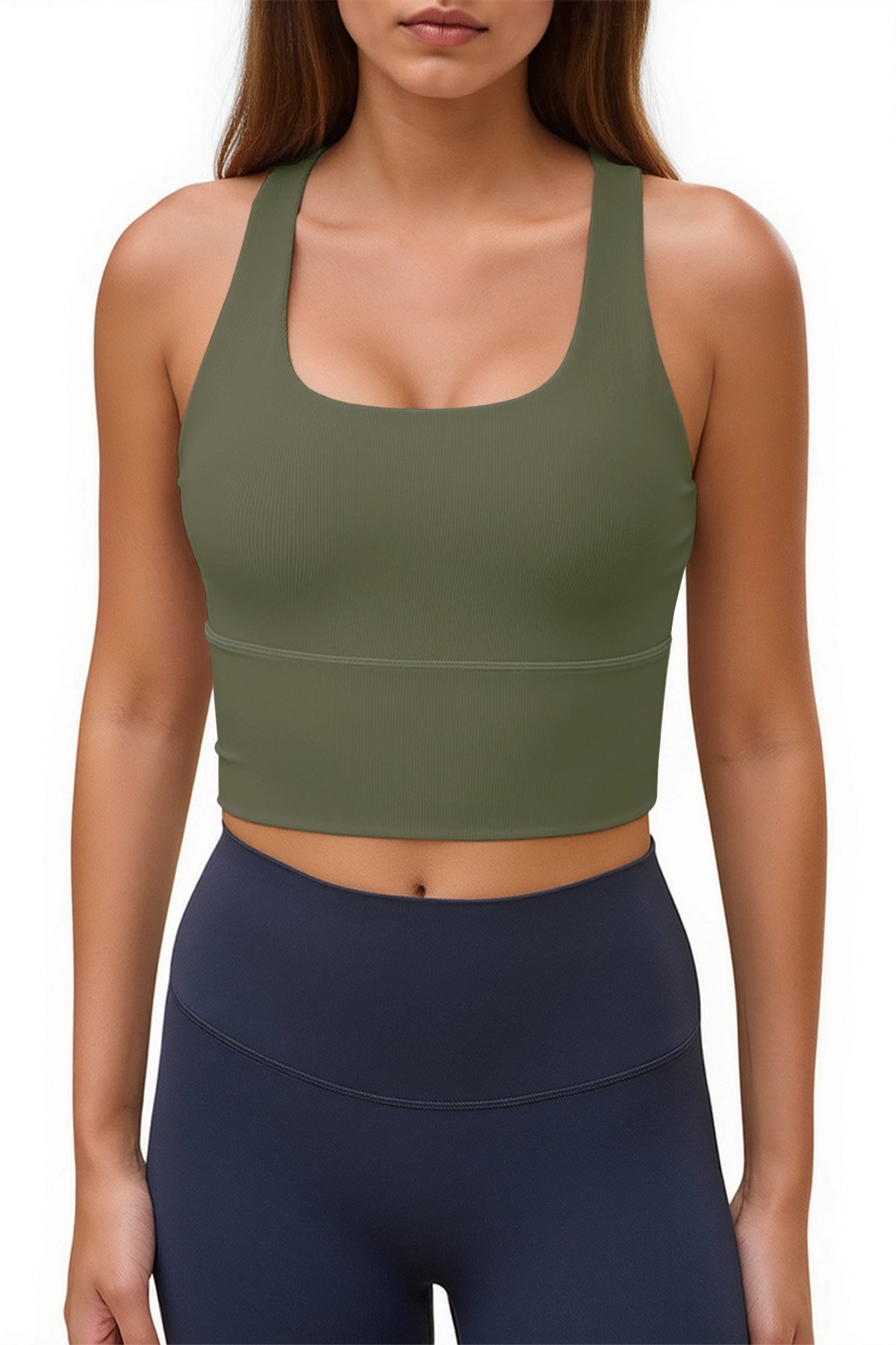 Aoysky Womens Army Green Ribbed Racerback Tank
