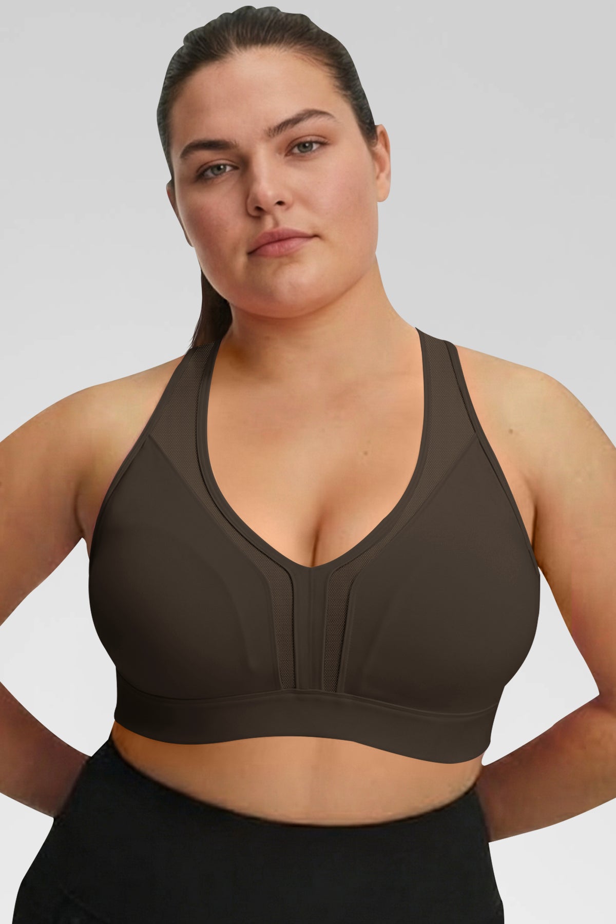 Aoysky Womens Brown Plus Size Sports Bra