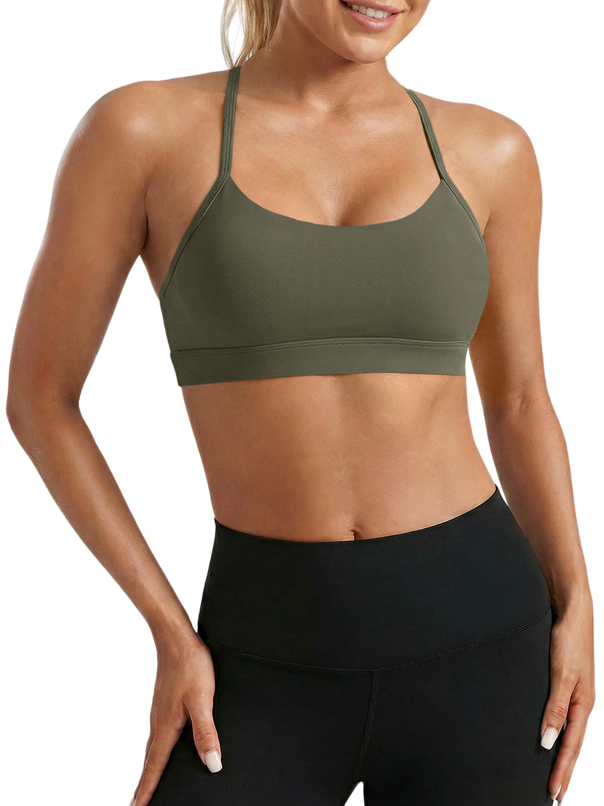 Aoysky Womens Army Green Y Back Sports Bra