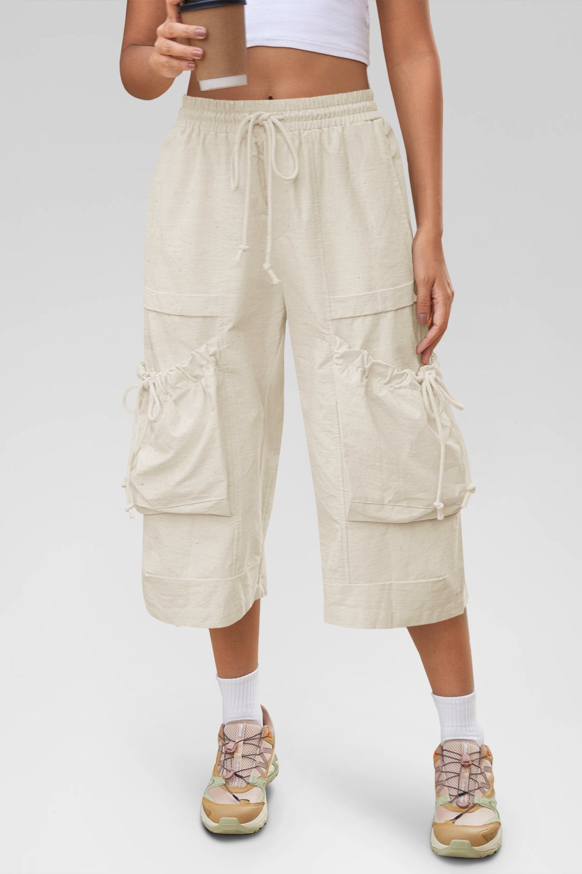 Aoysky Womens Apricot Cargo Capri Pants