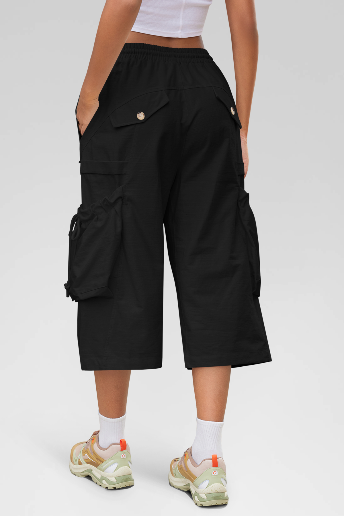 Aoysky Womens Black Cargo Capri Pants