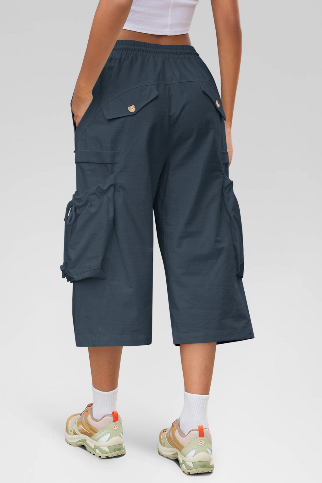 Aoysky Womens Dark Blue Cargo Capri Pants