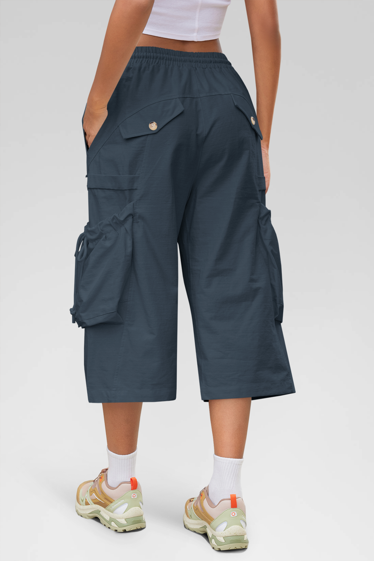 Aoysky Womens Dark Blue Cargo Capri Pants
