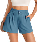 Aoysky Womens Bluish Grey Pleated A-Line Shorts