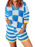 Aoysky Womens Blue Striped Knit Short Set