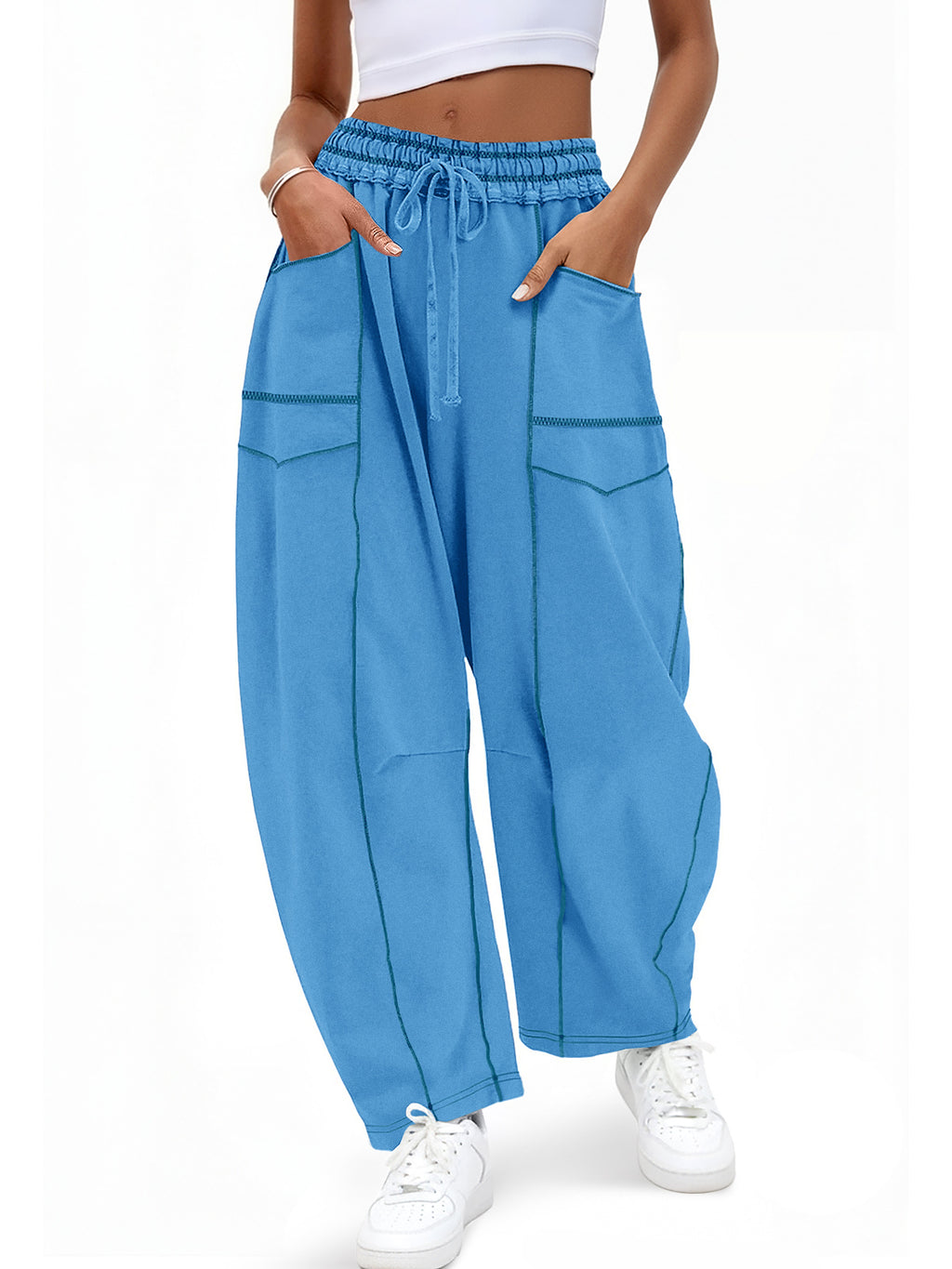 Aoysky Womens Blue Wide Leg Barrel Pants