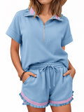 Aoysky Womens Blue Ruffle Short Set