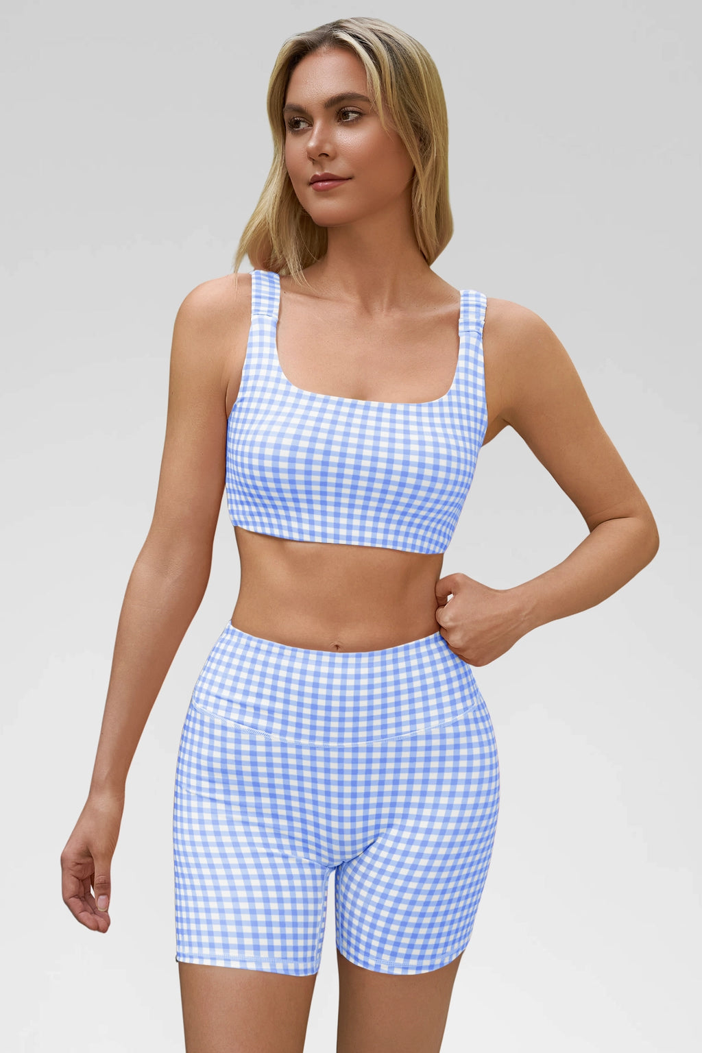 Aoysky Womens Blue Gingham Workout Set