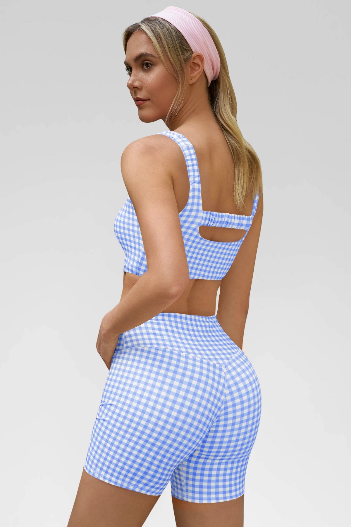 Aoysky Womens Blue Gingham Workout Set