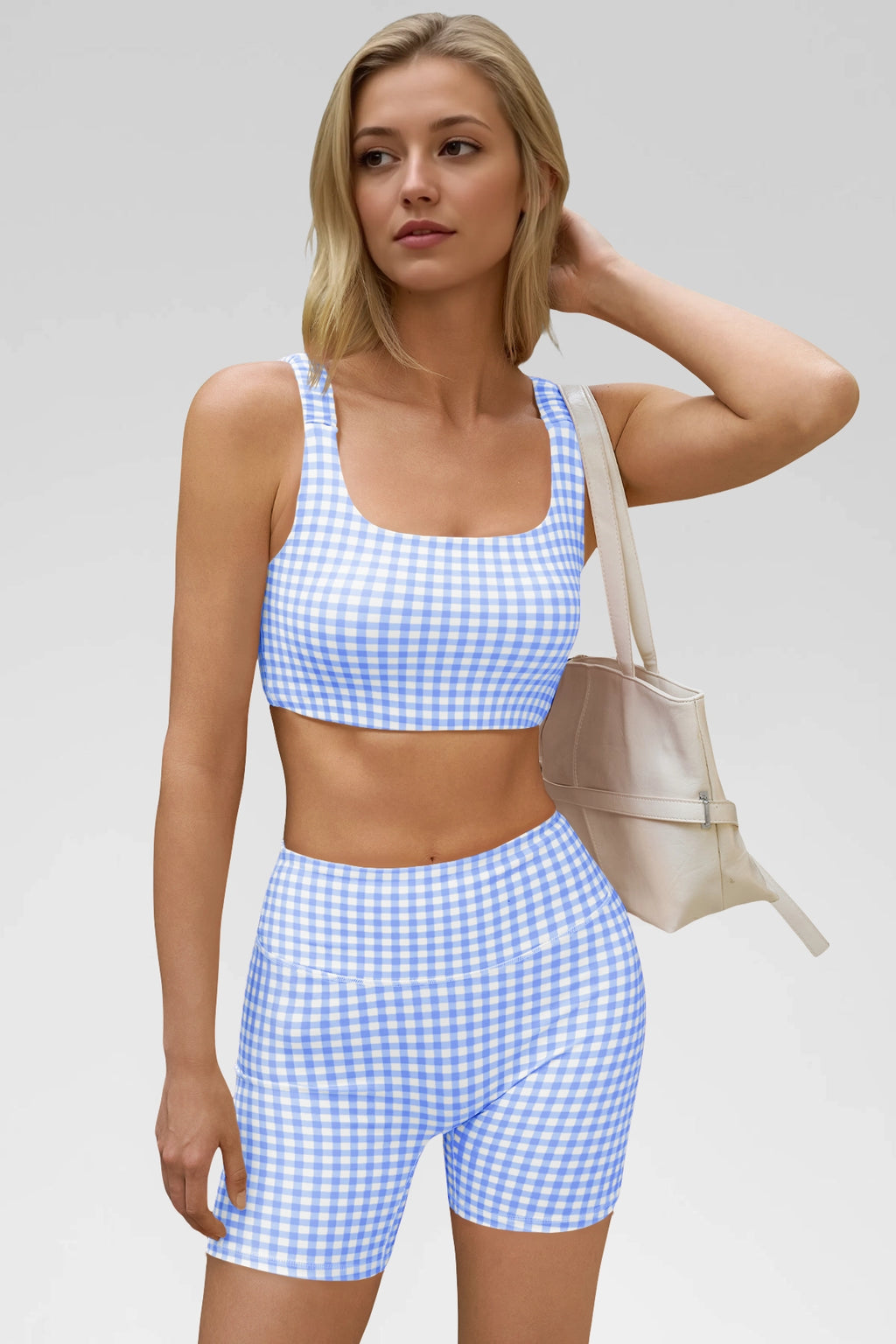 Aoysky Womens Blue Gingham Workout Set