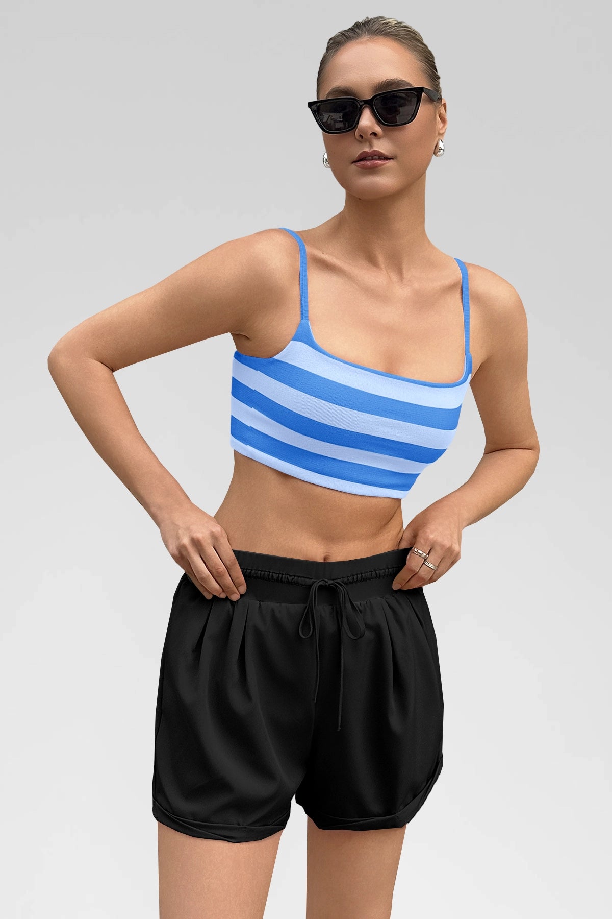 Aoysky Womens Blue Striped Square Neck Bra