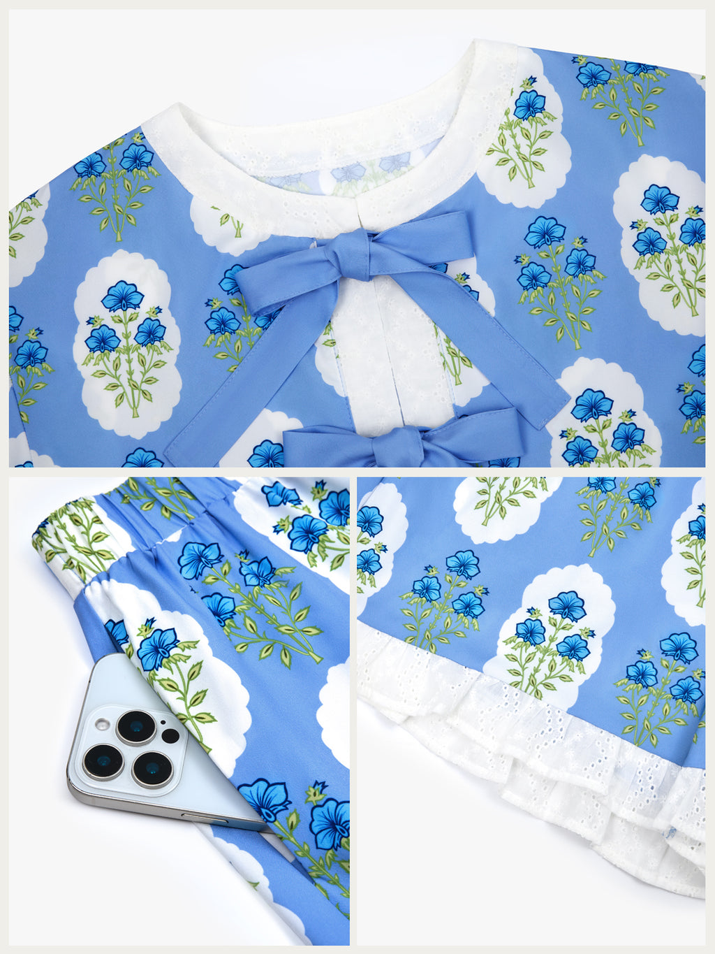 Aoysky Womens Blue Floral Ruffle Short Set