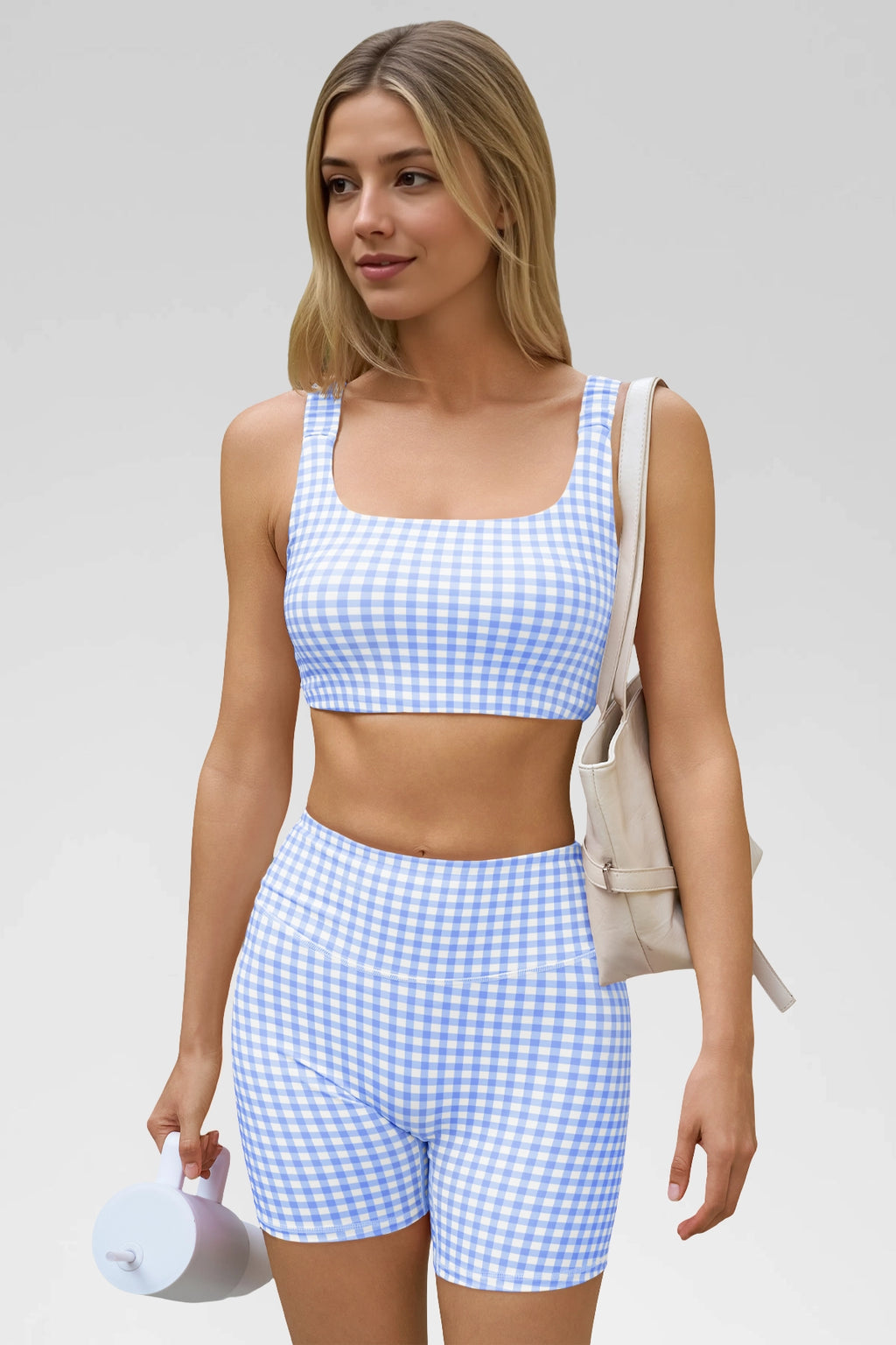 Aoysky Womens Blue Gingham Workout Set