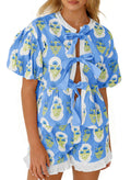 Aoysky Womens Blue Floral Ruffle Short Set