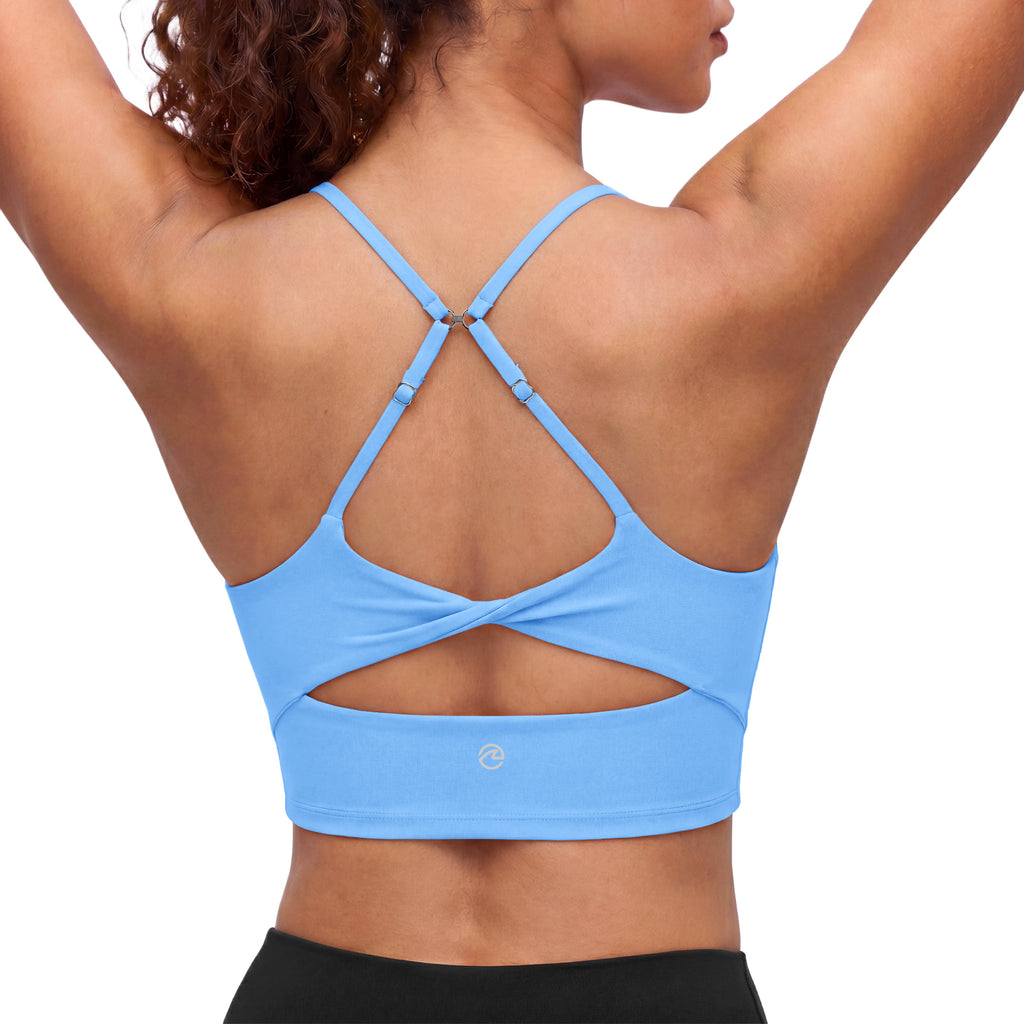 Aoysky Womens Blue Twist Back Sports Bra